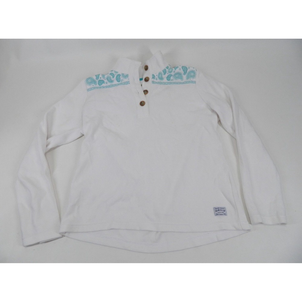Orvis Womens White Long Sleeve Polo Paisley Size M
